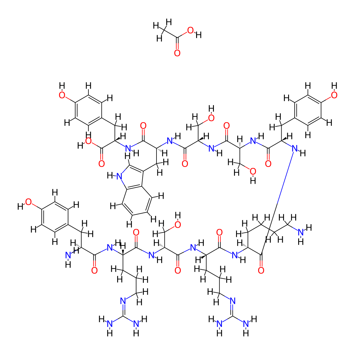 L-Tyrosyl-L-arginyl-L-seryl-L-arginyl-L-lysyl-L-tyrosyl-L-seryl-L-seryl-L-tryptophyl-L-tyrosine acetate molecular structure, CAS 2828433-35-6