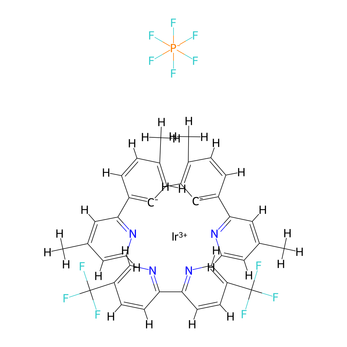 (OC-6-33)-[5,5'-Bis(trifluoromethyl)-2,2'-bipyridine-κN1,κN1']bis[5-methyl-2-(4-methyl-2-pyridinyl-κN)phenyl-κC]Iridium(1+), hexafluorophosphate(1-) (1:1) molecular structure, CAS 2828433-59-4