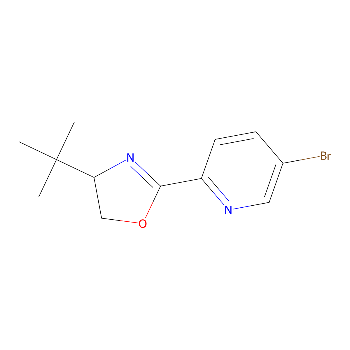 (R)-2-(5-Bromopyridin-2-yl)-4-(tert-butyl)-4,5-dihydrooxazole molecular structure, CAS 2828433-63-0