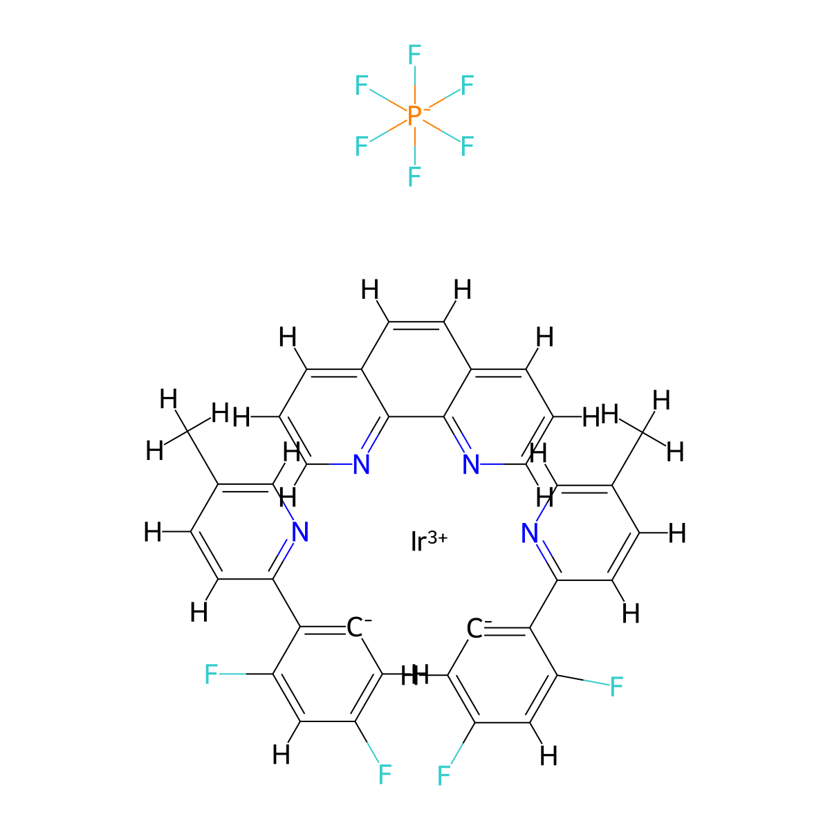 Iridium-(1,10-phenanthroline-κN1,κN10)bis[3,5-difluoro-2-(5-methyl-2-pyridinyl-κN)phenyl-κC]-hexafluorophosphate molecular structure, CAS 2828437-75-6