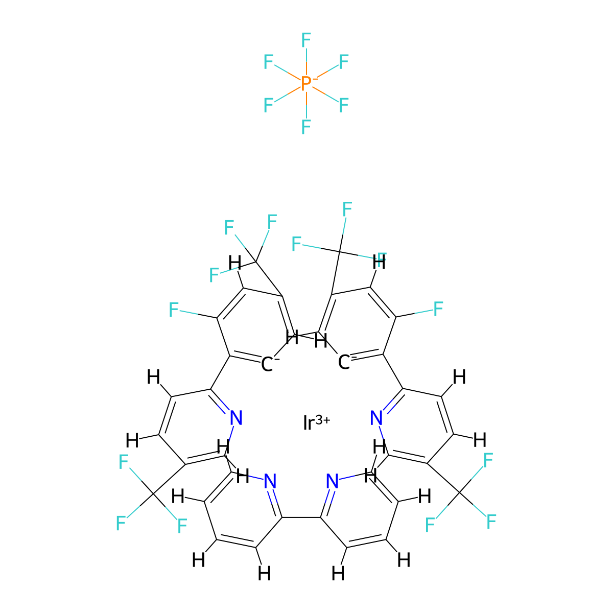 Iridium-(2,2'-bipyridine-κN1,κN1')bis[(3-fluoro-5-trifluoromethyl)-2-(5-trifluoromethyl-2-pyridinyl-κN)phenyl-κC]-hexafluorophosphate molecular structure, CAS 2828437-77-8