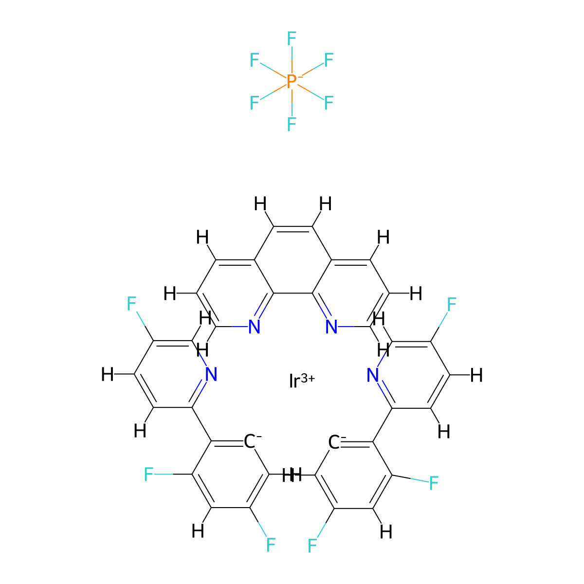Iridium-(1,10-phenanthroline-κN1,κN10)bis[3,5-difluoro-2-(5-fluoro-2-pyridinyl-κN)phenyl-κC]-hexafluorophosphate molecular structure, CAS 2828437-84-7