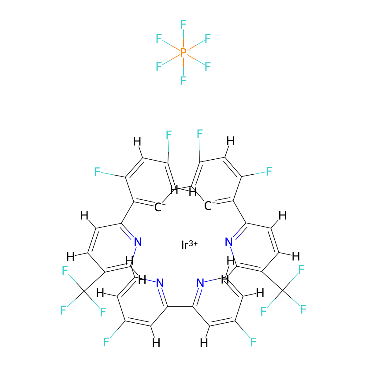 Iridium-(4,4'-difluoro-2,2'-bipyridine-κN1,κN1')bis[3,5-difluoro-2-(5-trifluoromethyl-2-pyridinyl-κN)phenyl-κC]-hexafluorophosphate molecular structure, CAS 2828437-86-9