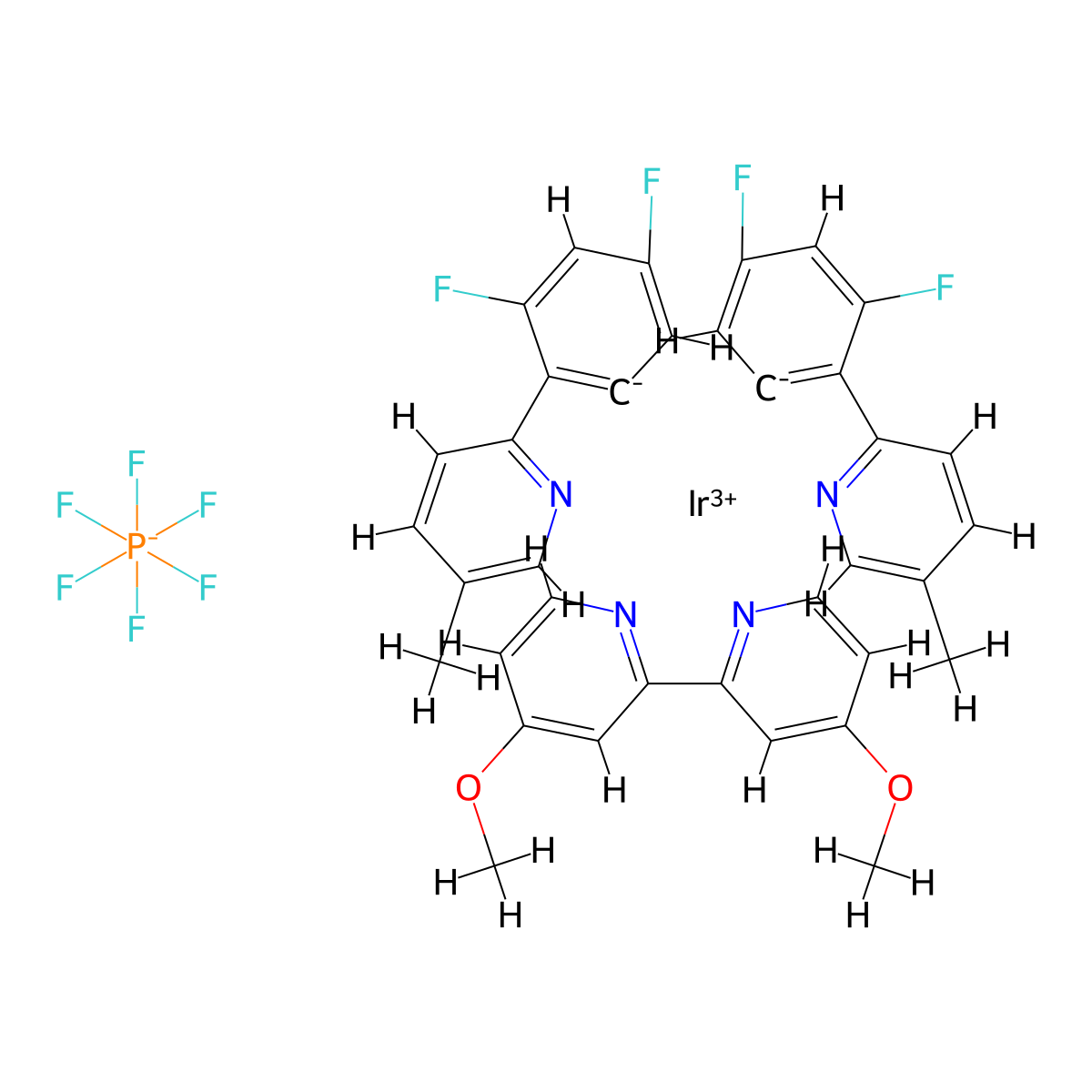 Iridium-(4,4'-dimethoxy-2,2'-bipyridine-κN1,κN1')bis[3,5-difluoro-2-(5-methyl-2-pyridinyl-κN)phenyl-κC]-hexafluorophosphate molecular structure, CAS 2828437-98-3