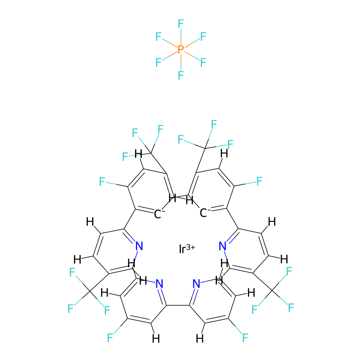 Iridium-(4,4'-difluoro-2,2'-bipyridine-κN1,κN1')bis[(3-fluoro-5-trifluoromethyl)-2-(5-trifluoromethyl-2-pyridinyl-κN)phenyl-κC]-hexafluorophosphate molecular structure, CAS 2828438-00-0