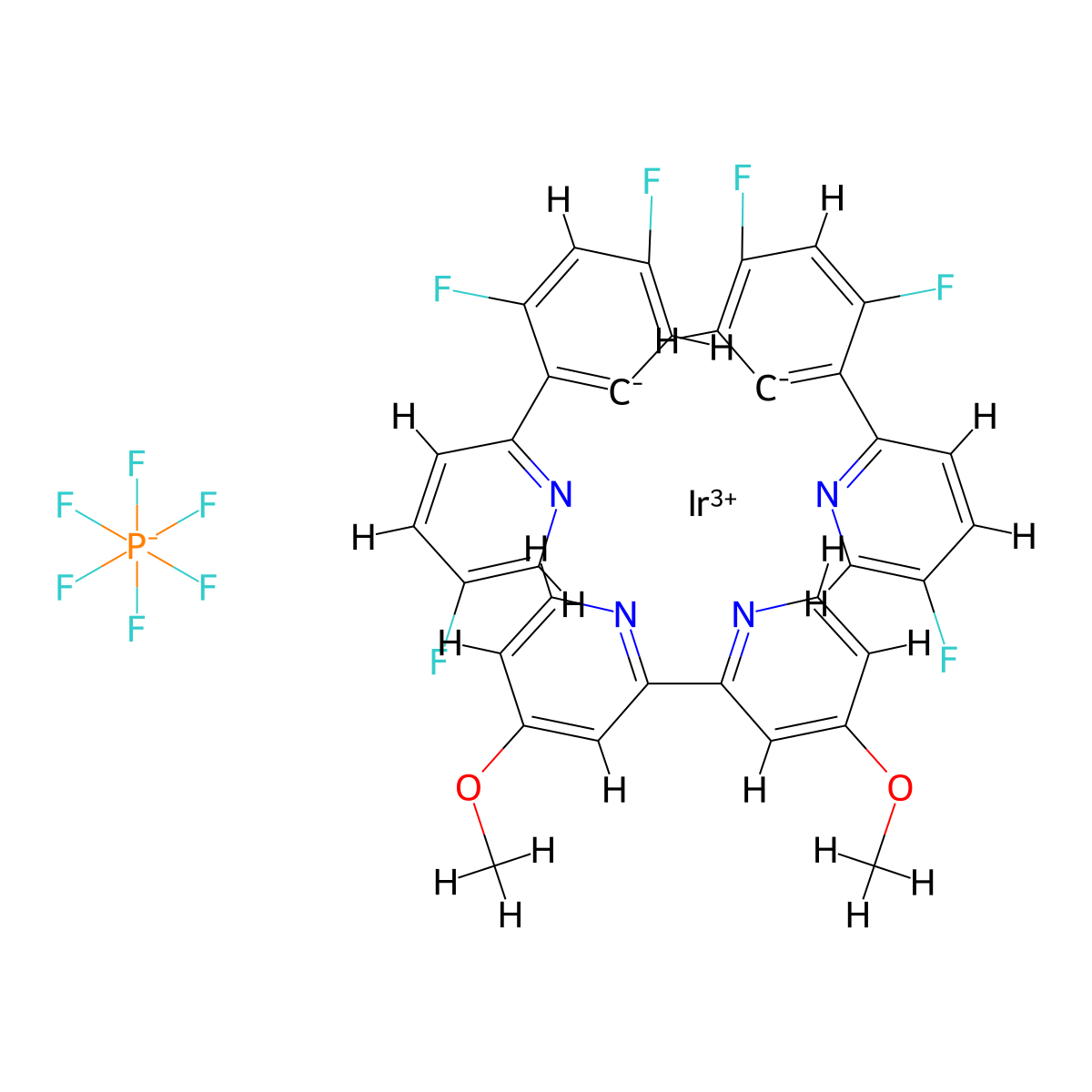 Iridium-(4,4'-dimethoxy-2,2'-bipyridine-κN1,κN1')bis[3,5-difluoro-2-(5-fluoro-2-pyridinyl-κN)phenyl-κC]-hexafluorophosphate molecular structure, CAS 2828438-12-4