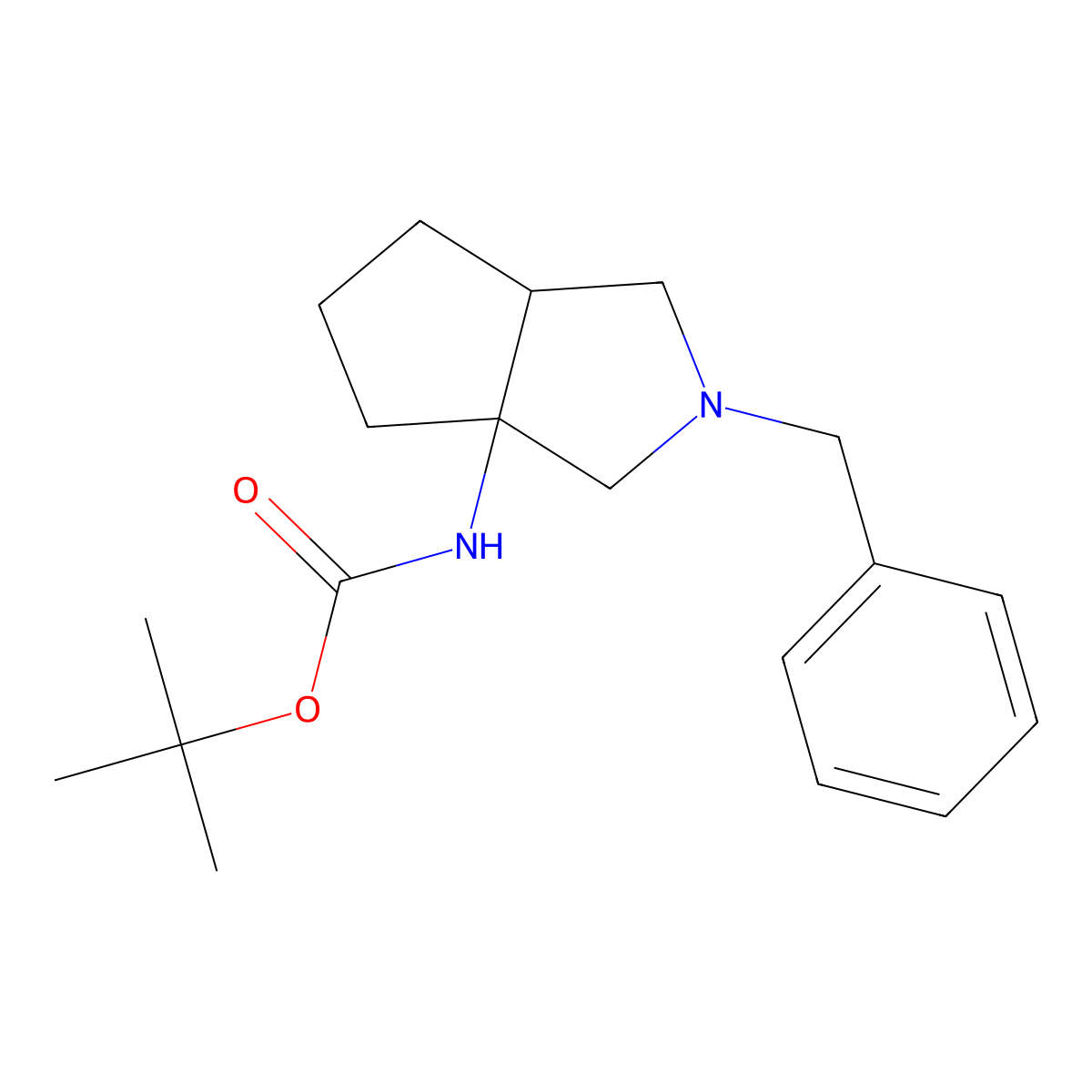 rel-tert-Butyl ((3aS,6aR)-2-benzylhexahydrocyclopenta[c]pyrrol-3a(1H)-yl)carbamate molecular structure, CAS 2828438-13-5
