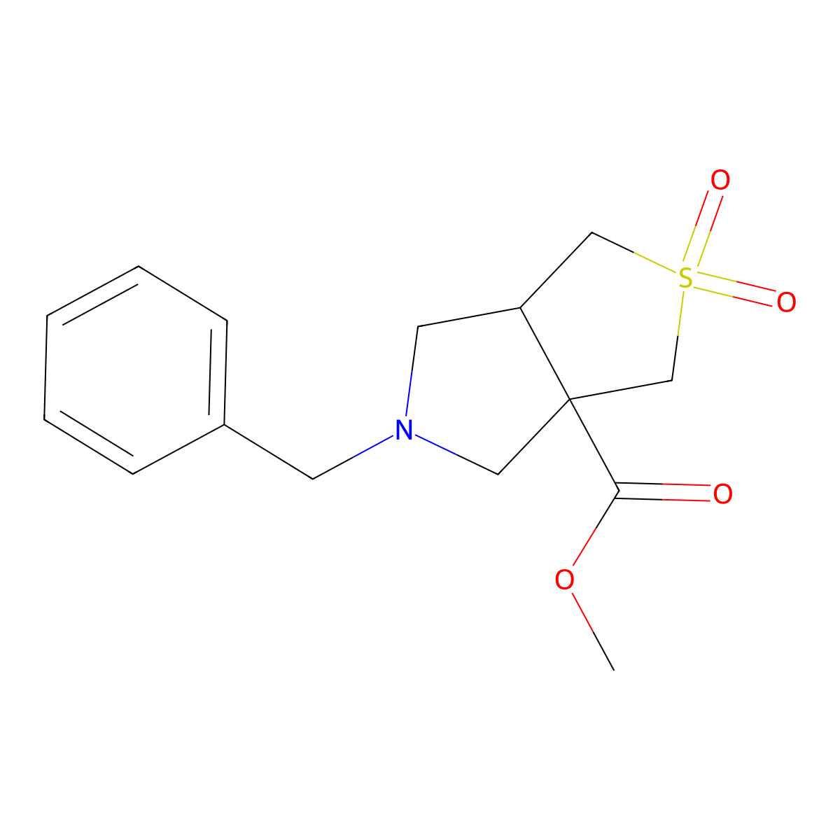 rel-Methyl (3aS,6aR)-5-benzyltetrahydro-1H-thieno[3,4-c]pyrrole-3a(3H)-carboxylate 2,2-dioxide molecular structure, CAS 2828438-23-7