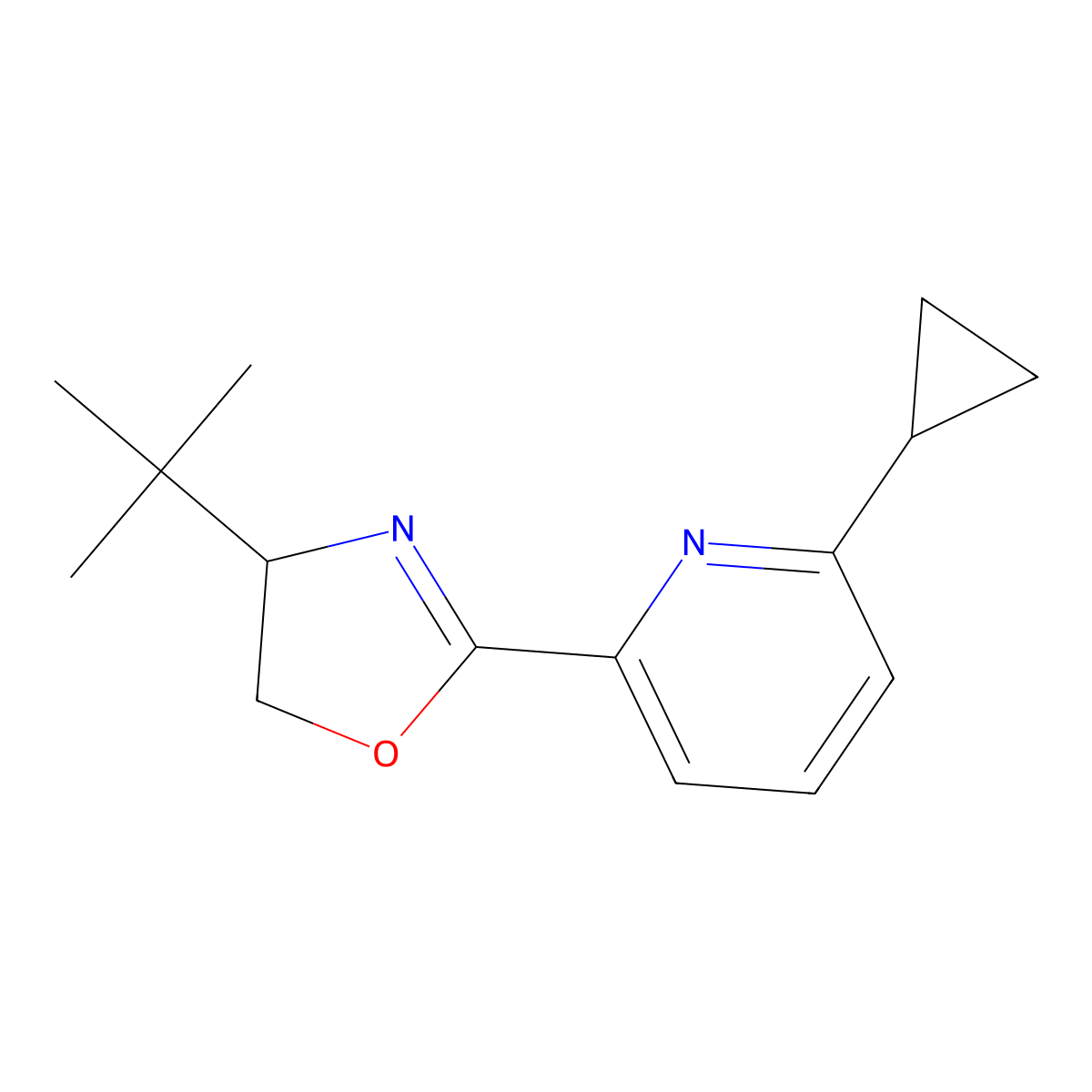 (R)-4-(tert-Butyl)-2-(6-cyclopropylpyridin-2-yl)-4,5-dihydrooxazole molecular structure, CAS 2828438-55-5