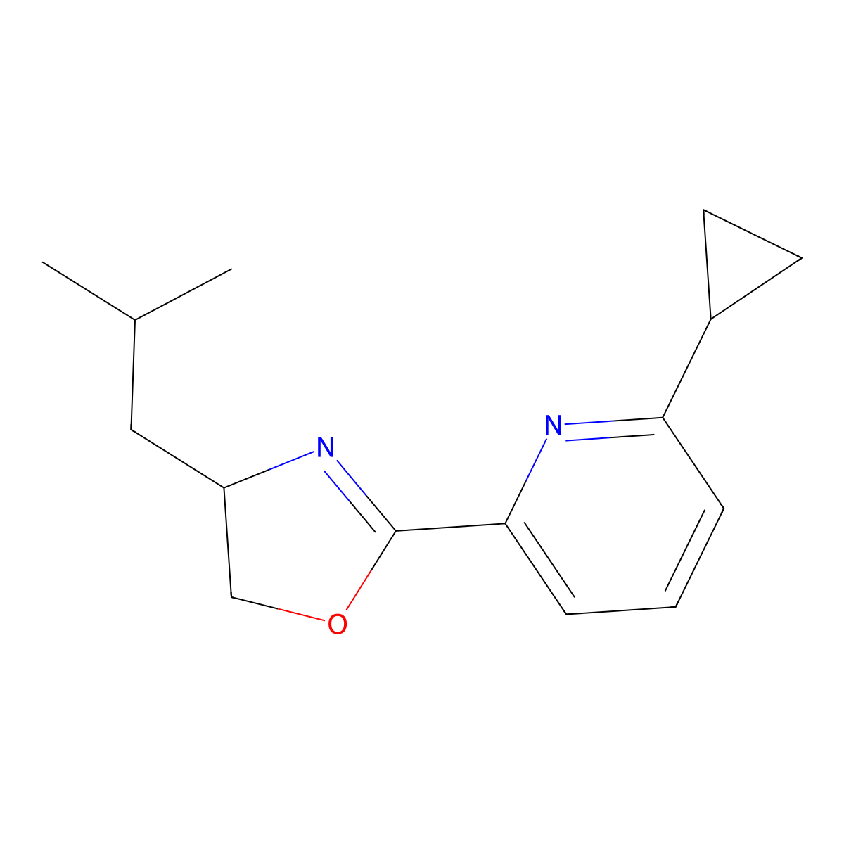 (R)-2-(6-Cyclopropylpyridin-2-yl)-4-isobutyl-4,5-dihydrooxazole molecular structure, CAS 2828438-72-6