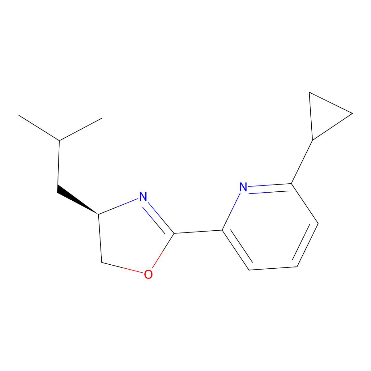 (R)-2-(6-Cyclopropylpyridin-2-yl)-4-isobutyl-4,5-dihydrooxazole molecular structure, CAS 2828438-72-6