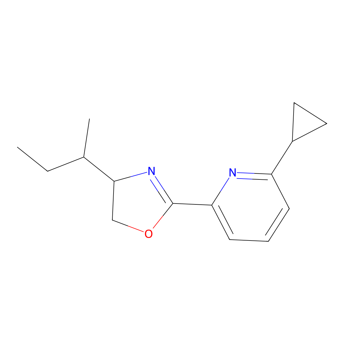 (S)-4-((S)-sec-Butyl)-2-(6-cyclopropylpyridin-2-yl)-4,5-dihydrooxazole molecular structure, CAS 2828438-73-7