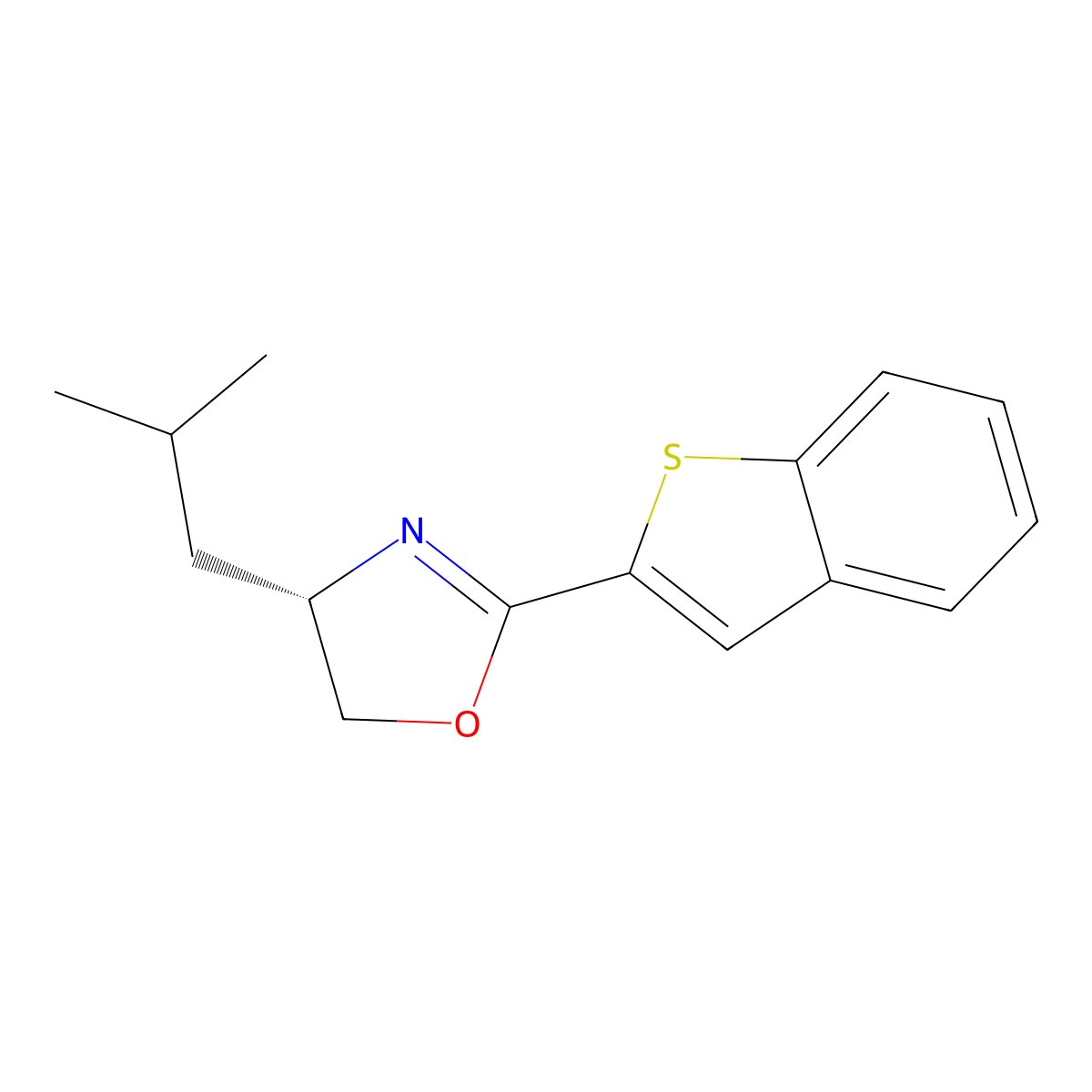 (S)-2-(Benzo[b]thiophen-2-yl)-4-isobutyl-4,5-dihydrooxazole molecular structure, CAS 2828438-78-2