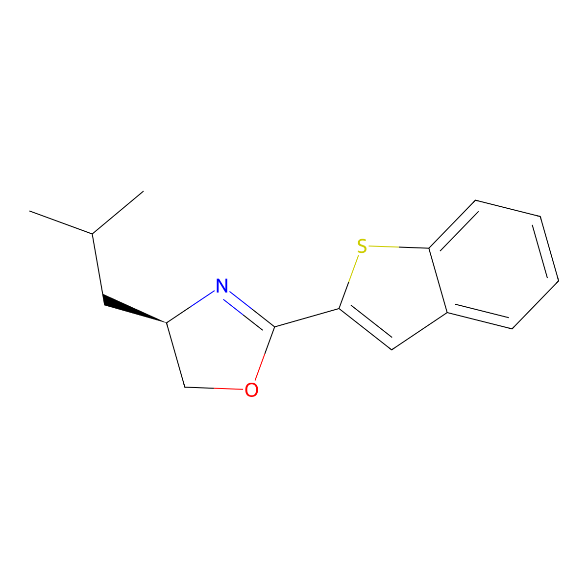 (R)-2-(Benzo[b]thiophen-2-yl)-4-isobutyl-4,5-dihydrooxazole molecular structure, CAS 2828438-79-3