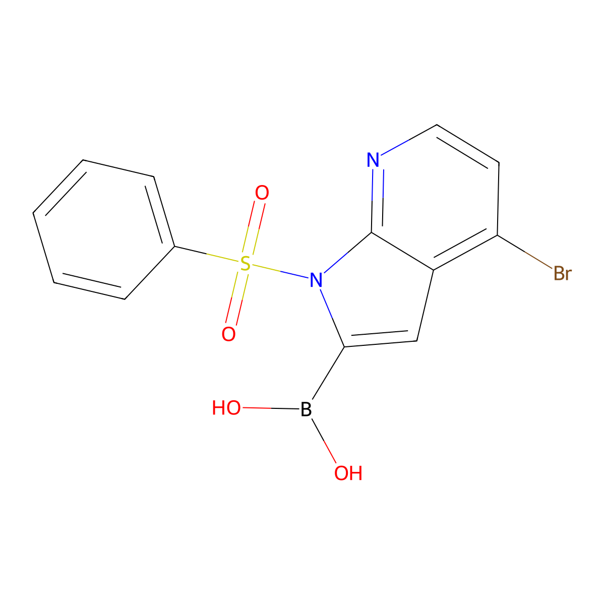 (4-Bromo-1-(phenylsulfonyl)-1H-pyrrolo[2,3-b]pyridin-2-yl)boronic acid molecular structure, CAS 2828439-36-5