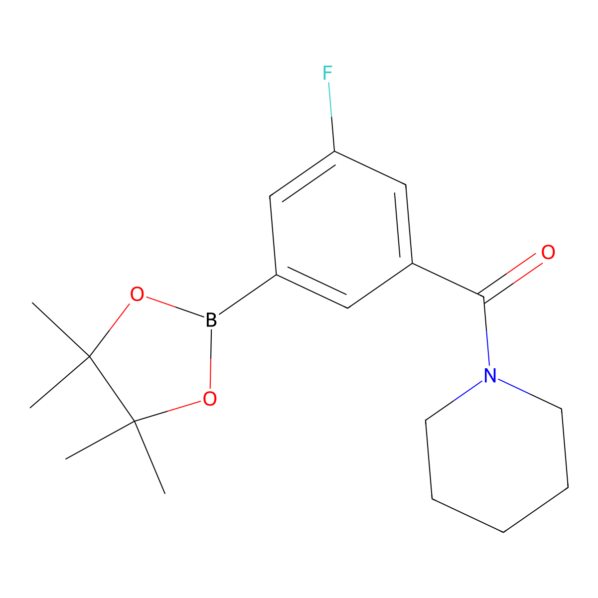 (3-Fluoro-5-(4,4,5,5-tetramethyl-1,3,2-dioxaborolan-2-yl)phenyl)(piperidin-1-yl)methanone molecular structure, CAS 2828439-38-7