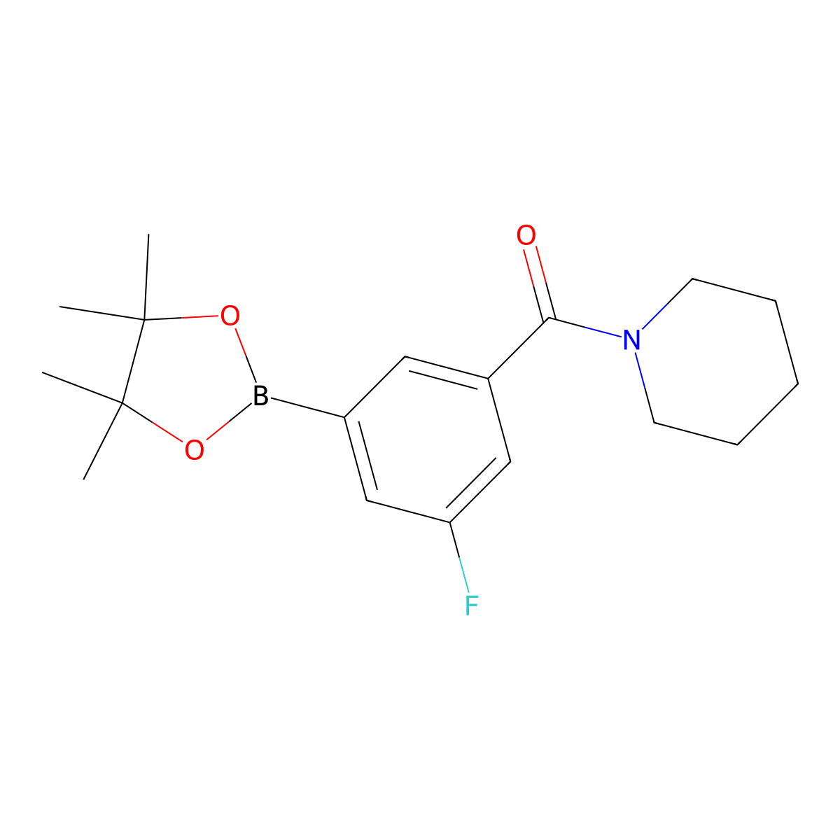 (3-Fluoro-5-(4,4,5,5-tetramethyl-1,3,2-dioxaborolan-2-yl)phenyl)(piperidin-1-yl)methanone molecular structure, CAS 2828439-38-7