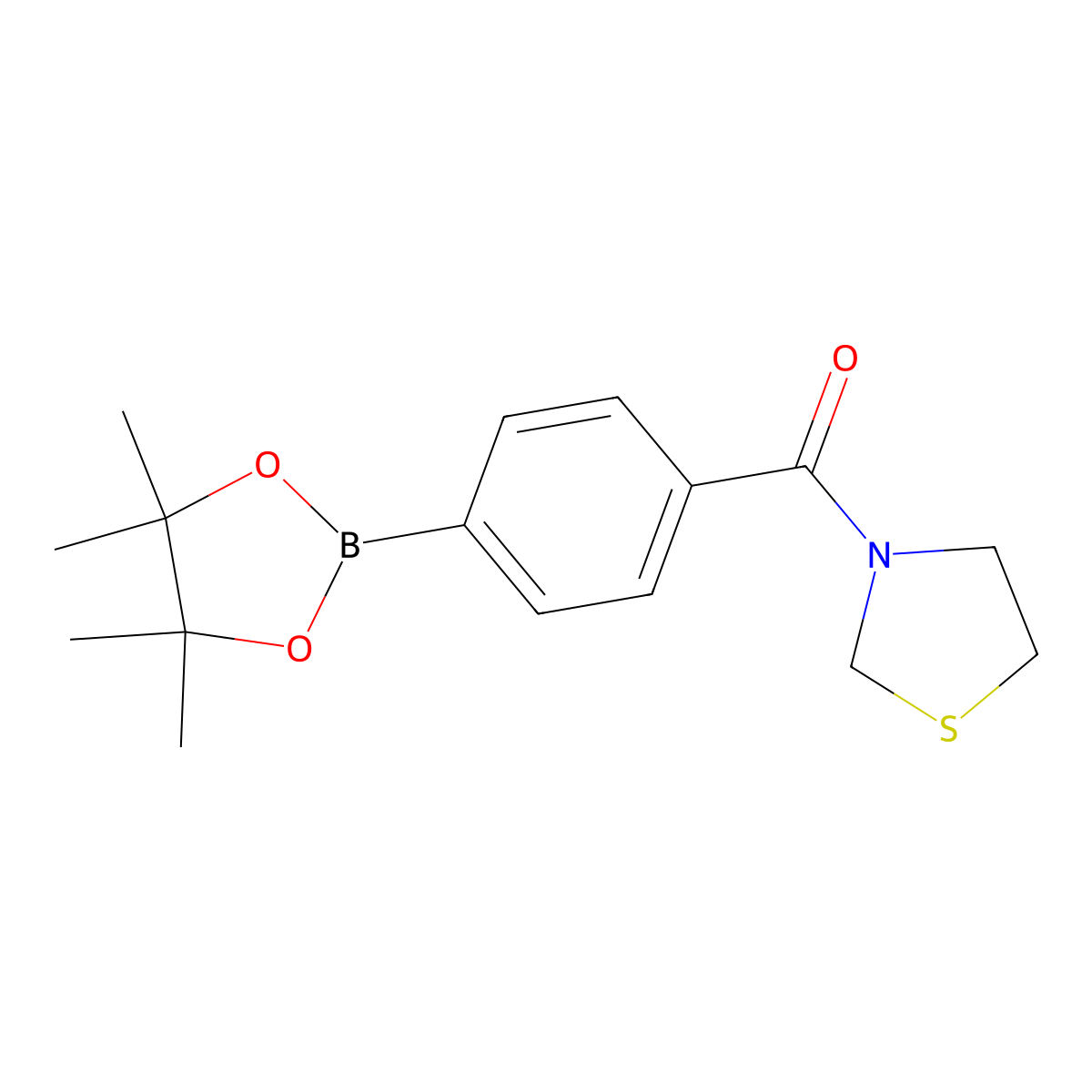 (4-(4,4,5,5-Tetramethyl-1,3,2-dioxaborolan-2-yl)phenyl)(thiazolidin-3-yl)methanone molecular structure, CAS 2828439-39-8