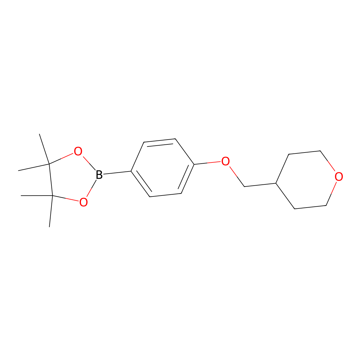 4,4,5,5-Tetramethyl-2-(4-((tetrahydro-2H-pyran-4-yl)methoxy)phenyl)-1,3,2-dioxaborolane molecular structure, CAS 2828439-40-1