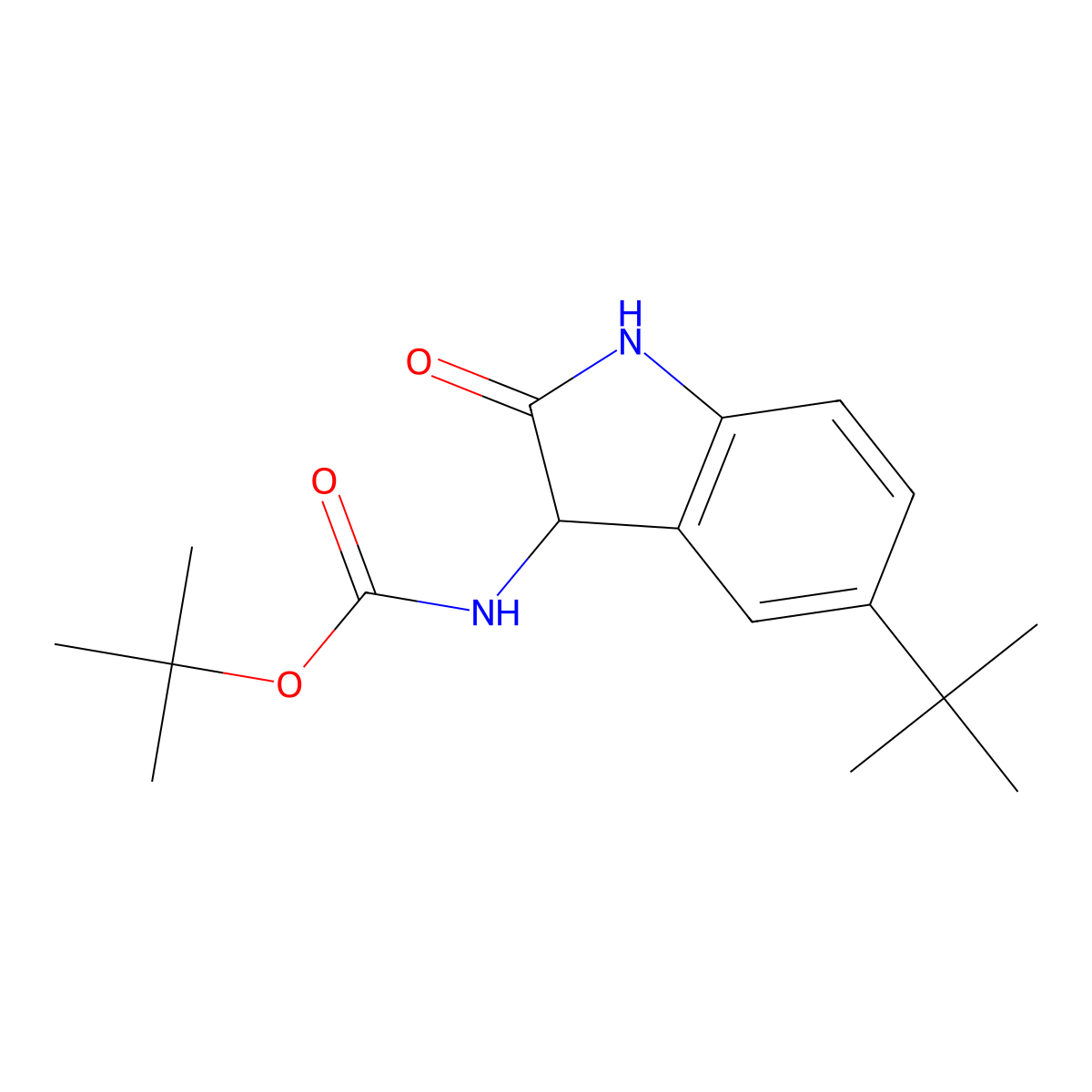 Tert-butyl (5-(tert-butyl)-2-oxoindolin-3-YL)carbamate molecular structure, CAS 2828439-47-8