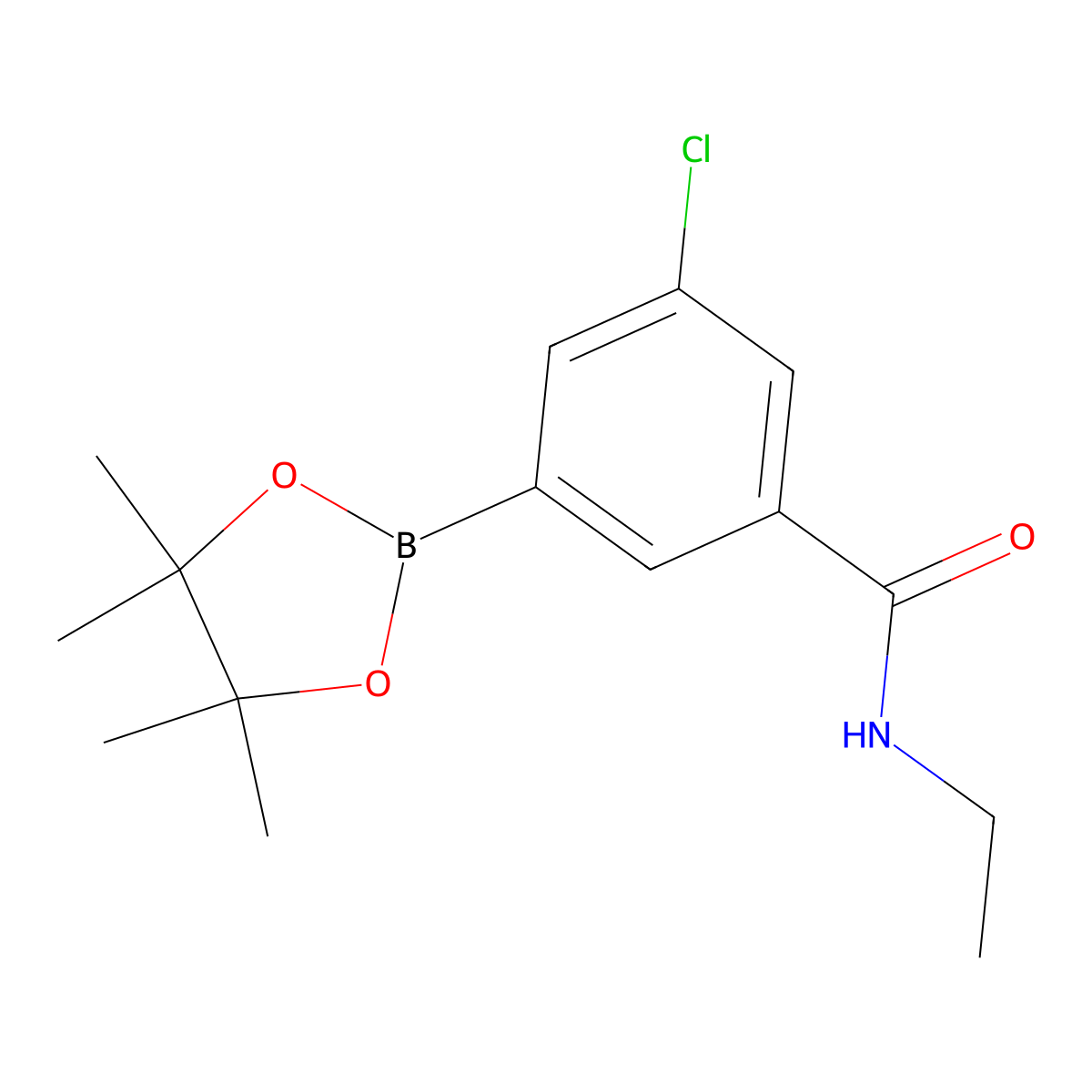 3-Chloro-N-ethyl-5-(4,4,5,5-tetramethyl-1,3,2-dioxaborolan-2-yl)benzamide molecular structure, CAS 2828439-55-8