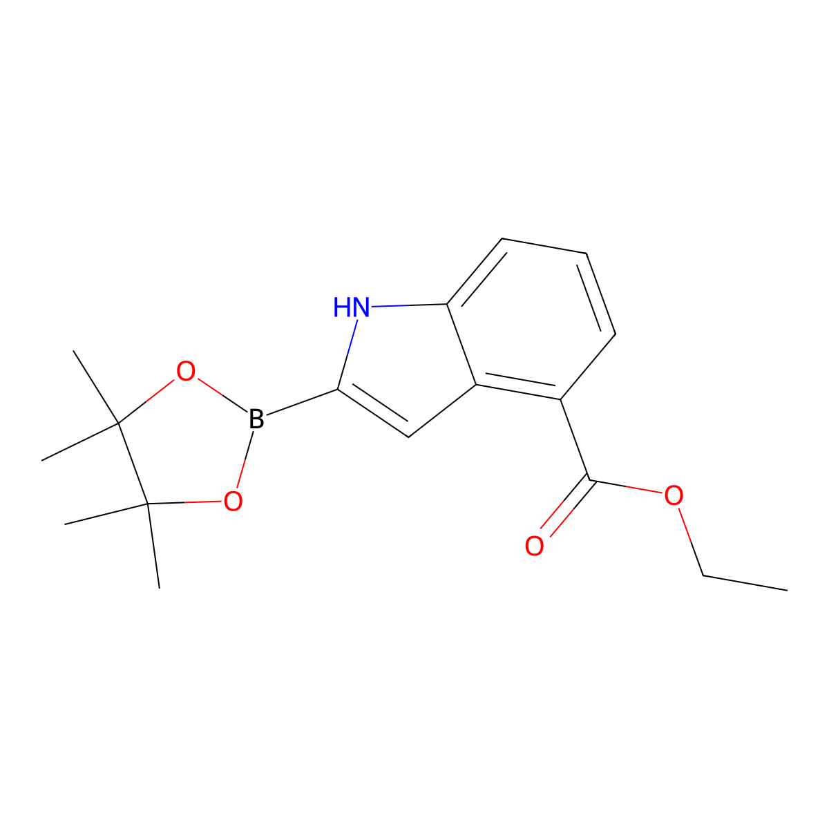 Ethyl 2-(4,4,5,5-tetramethyl-1,3,2-dioxaborolan-2-yl)-1H-indole-4-carboxylate molecular structure, CAS 2828439-58-1