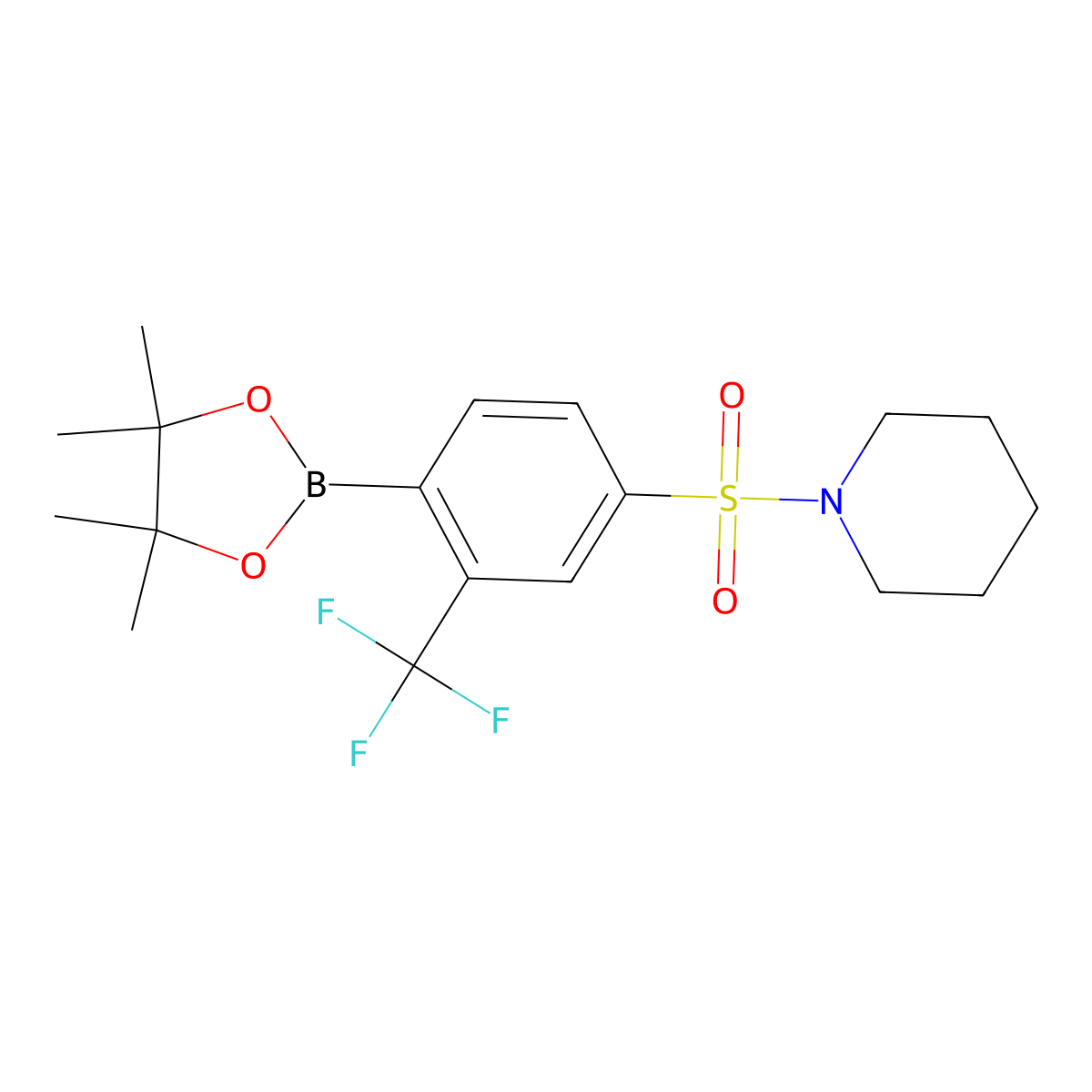 1-((4-(4,4,5,5-Tetramethyl-1,3,2-dioxaborolan-2-yl)-3-(trifluoromethyl)phenyl)sulfonyl)piperidine molecular structure, CAS 2828439-63-8