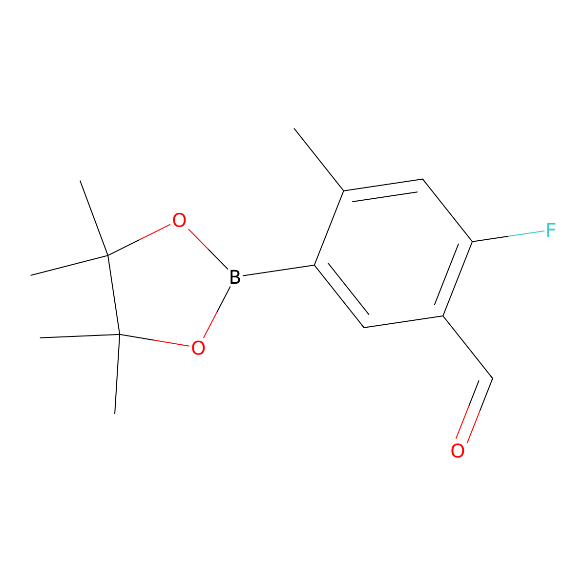 2-Fluoro-4-methyl-5-(4,4,5,5-tetramethyl-1,3,2-dioxaborolan-2-YL)benzaldehyde molecular structure, CAS 2828439-77-4