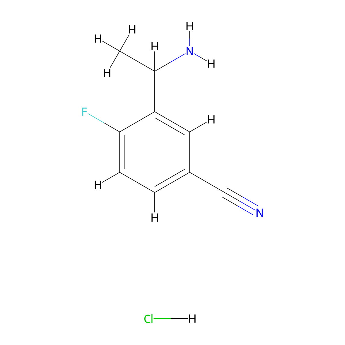 3-(1-Aminoethyl)-4-fluorobenzonitrile hydrochloride molecular structure, CAS 2828439-96-7