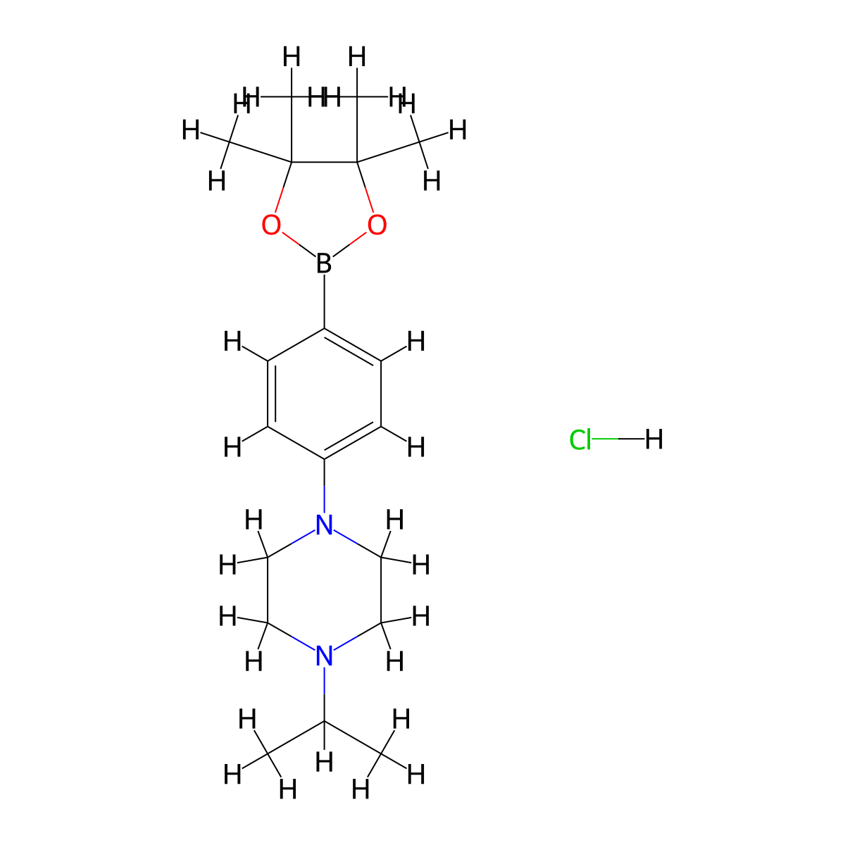 1-Isopropyl-4-(4-(4,4,5,5-tetramethyl-1,3,2-dioxaborolan-2-yl)phenyl)piperazine hydrochloride molecular structure, CAS 2828440-08-8