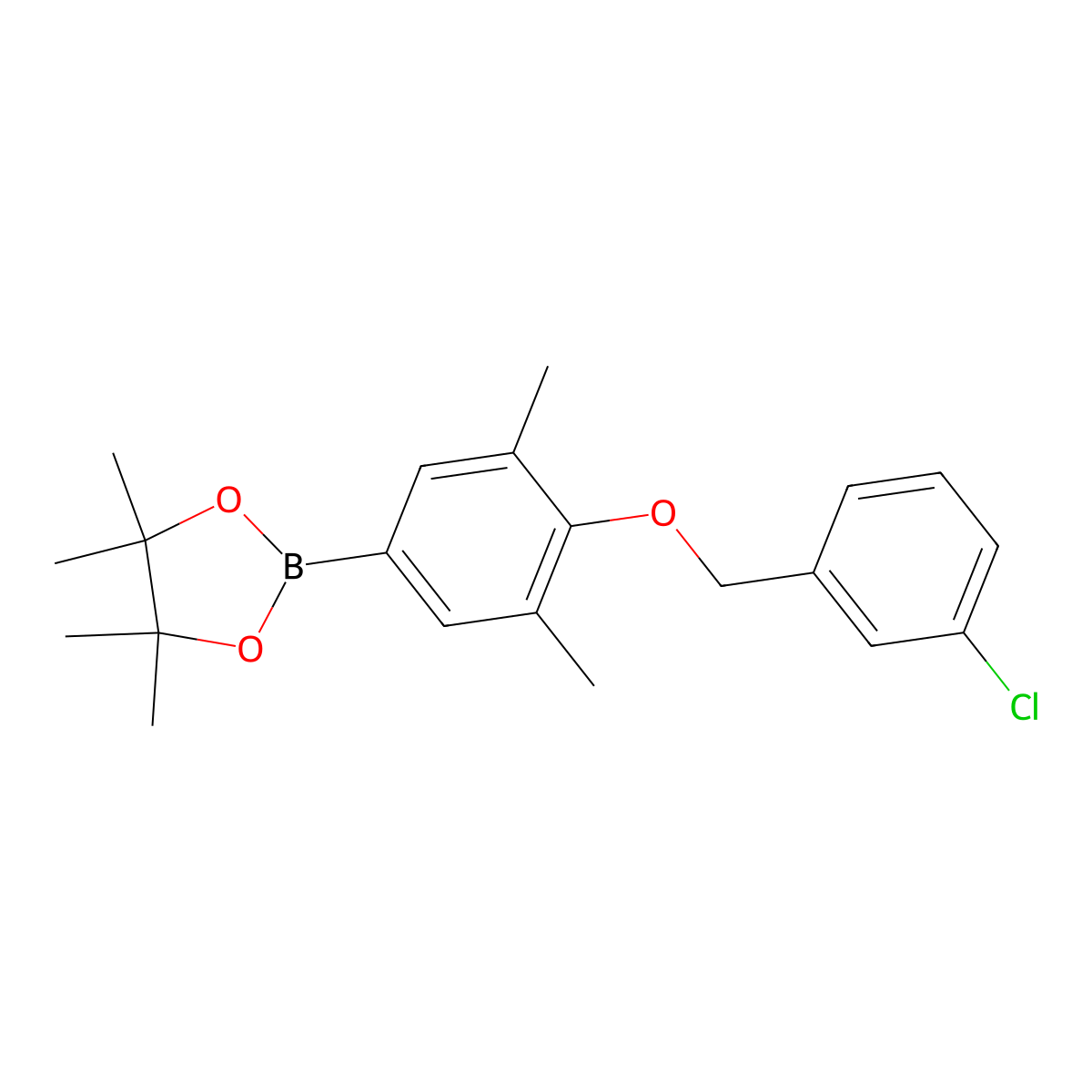 2-(4-((3-Chlorobenzyl)oxy)-3,5-dimethylphenyl)-4,4,5,5-tetramethyl-1,3,2-dioxaborolane molecular structure, CAS 2828440-10-2