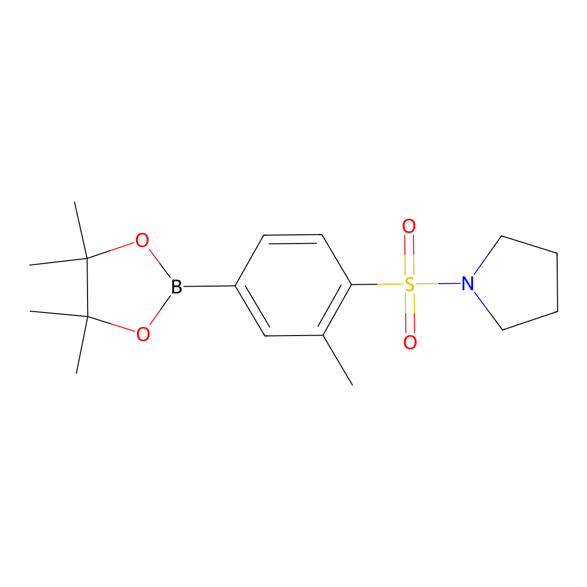 1-[2-Methyl-4-(4,4,5,5-tetramethyl-[1,3,2]dioxaborolan-2-yl)-benzenesulfonyl]-pyrrolidine molecular structure, CAS 2828440-14-6
