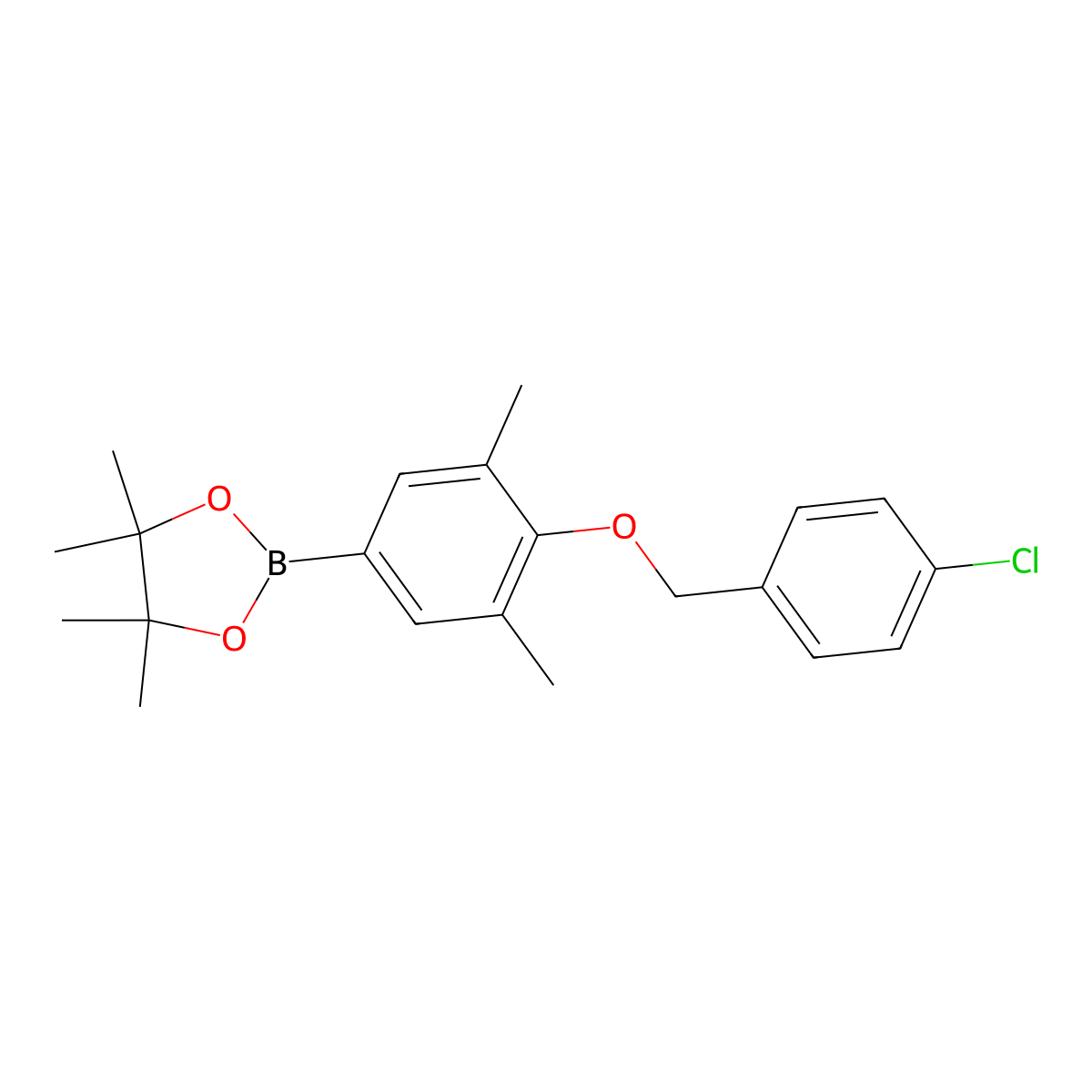 2-(4-((4-Chlorobenzyl)oxy)-3,5-dimethylphenyl)-4,4,5,5-tetramethyl-1,3,2-dioxaborolane molecular structure, CAS 2828440-16-8