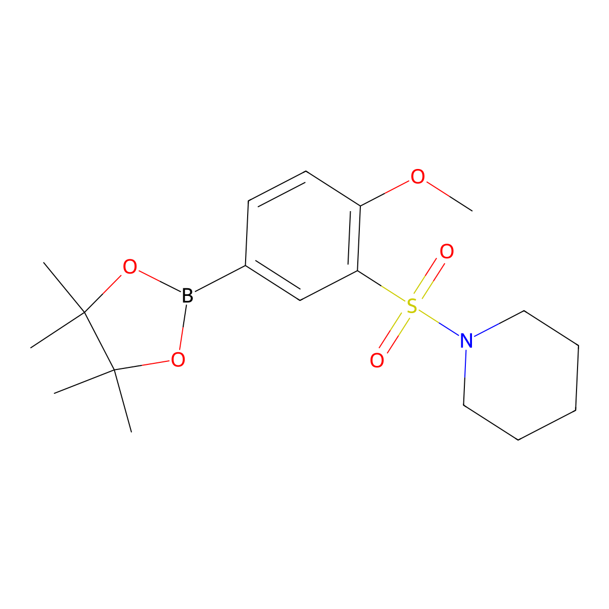 1-((2-Methoxy-5-(4,4,5,5-tetramethyl-1,3,2-dioxaborolan-2-yl)phenyl)sulfonyl)piperidine molecular structure, CAS 2828440-17-9