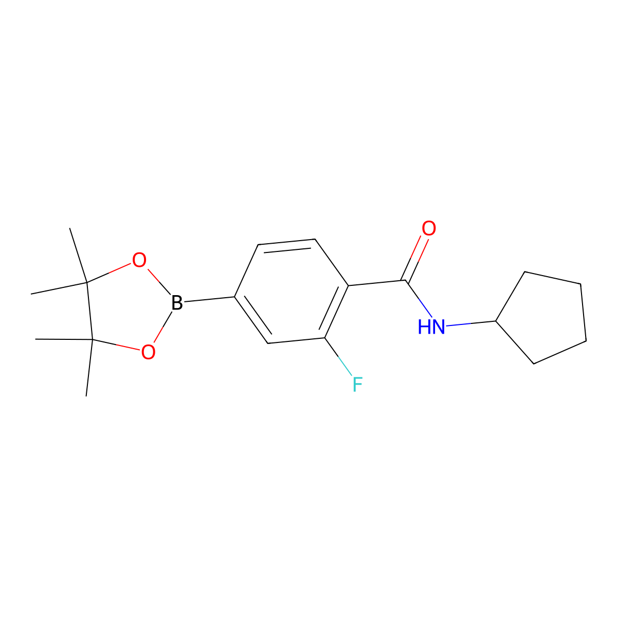 N-Cyclopentyl-2-fluoro-4-(4,4,5,5-tetramethyl-1,3,2-dioxaborolan-2-yl)benzamide molecular structure, CAS 2828440-19-1