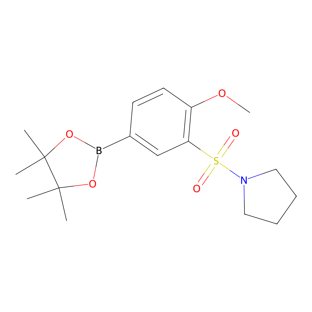 1-((2-Methoxy-5-(4,4,5,5-tetramethyl-1,3,2-dioxaborolan-2-yl)phenyl)sulfonyl)pyrrolidine molecular structure, CAS 2828440-23-7