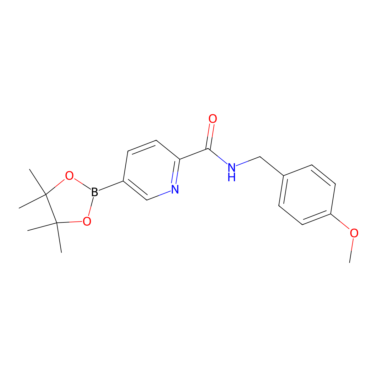 N-(4-Methoxybenzyl)-5-(4,4,5,5-tetramethyl-1,3,2-dioxaborolan-2-yl)picolinamide molecular structure, CAS 2828440-26-0