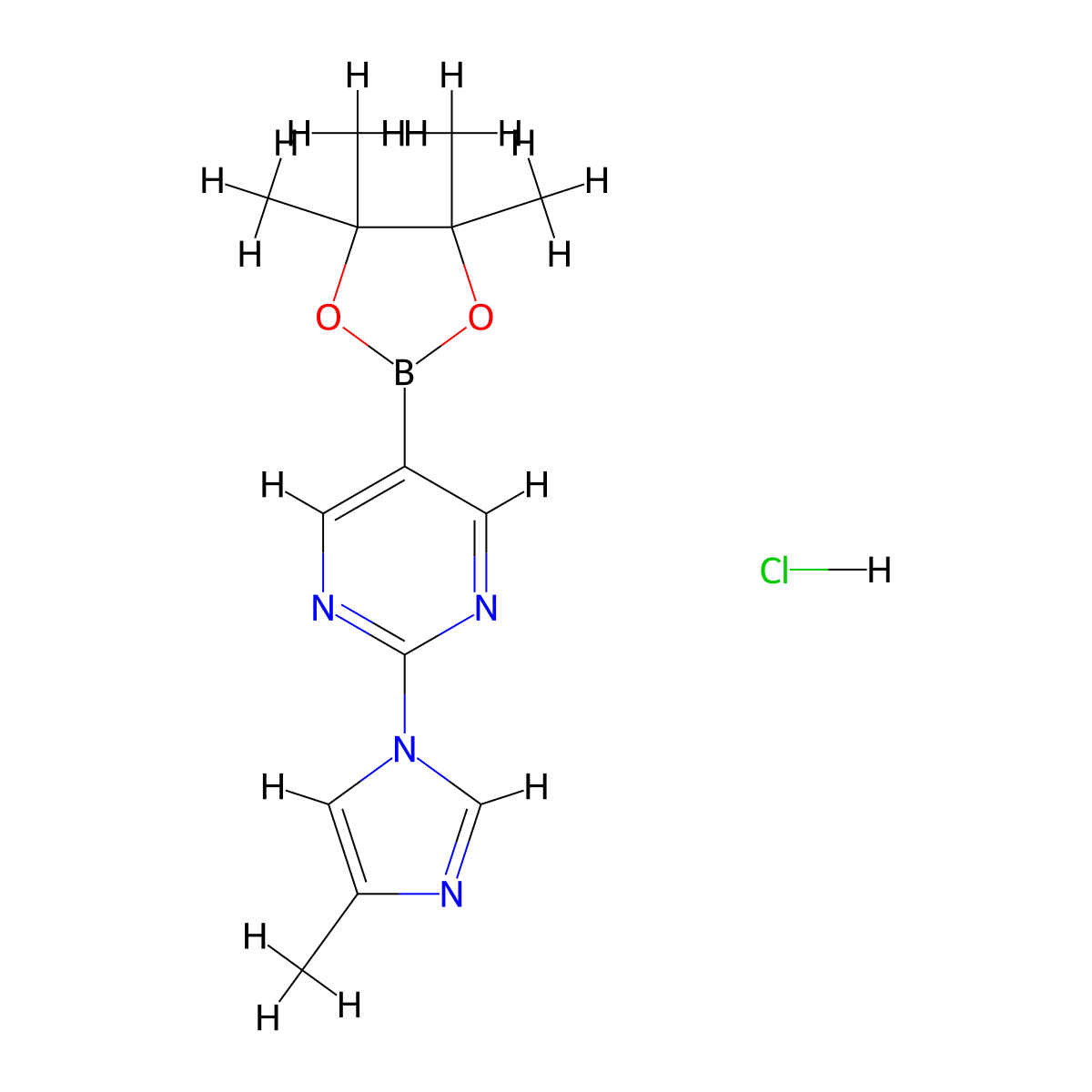 2-(4-Methyl-1H-imidazol-1-yl)-5-(4,4,5,5-tetramethyl-1,3,2-dioxaborolan-2-yl)pyrimidine hydrochloride molecular structure, CAS 2828440-27-1