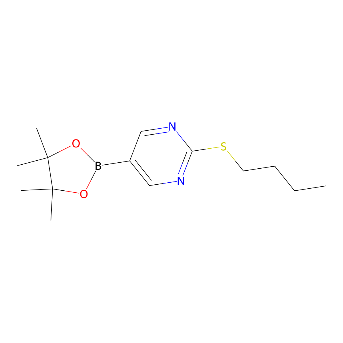 2-(Butylthio)-5-(4,4,5,5-tetramethyl-1,3,2-dioxaborolan-2-yl)pyrimidine molecular structure, CAS 2828444-01-3