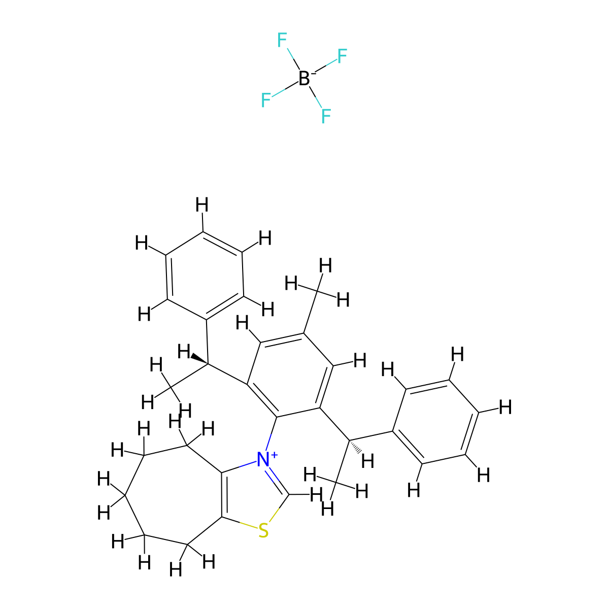 (CDU-NHC-01)3-(4-Methyl-2,6-bis((R)-1-phenylethyl)phenyl)-5,6,7,8-tetrahydro-4H-cyclohepta[d]thiazol-3-ium tetrafluoroborate molecular structure, CAS 2828444-06-8