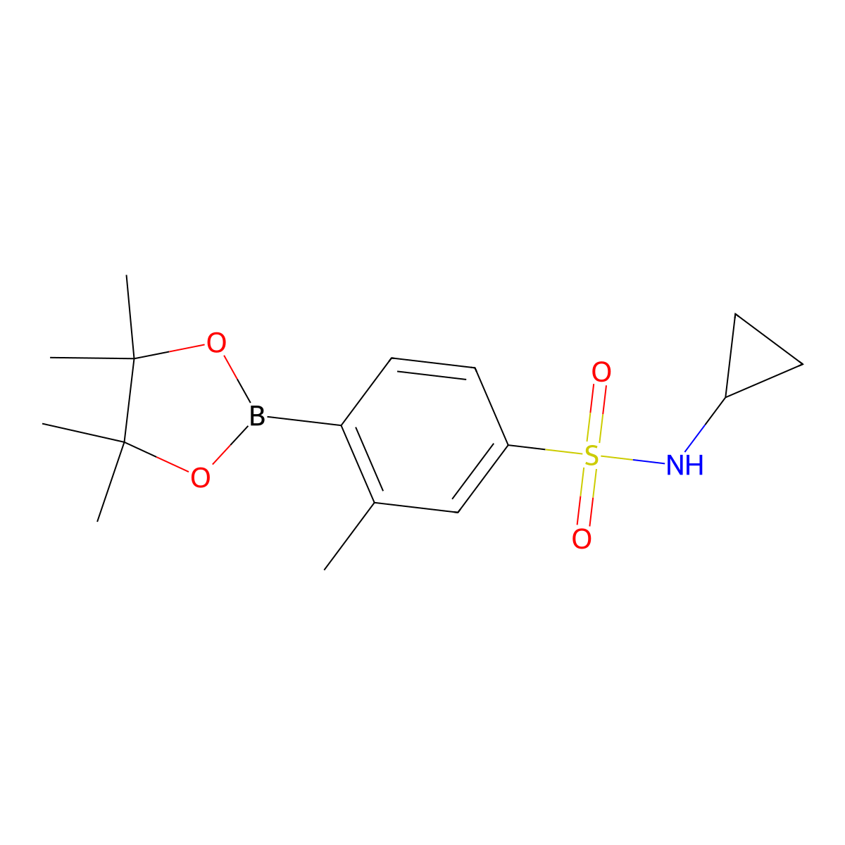 N-Cyclopropyl-3-methyl-4-(4,4,5,5-tetramethyl-1,3,2-dioxaborolan-2-yl)benzenesulfonamide molecular structure, CAS 2828444-22-8