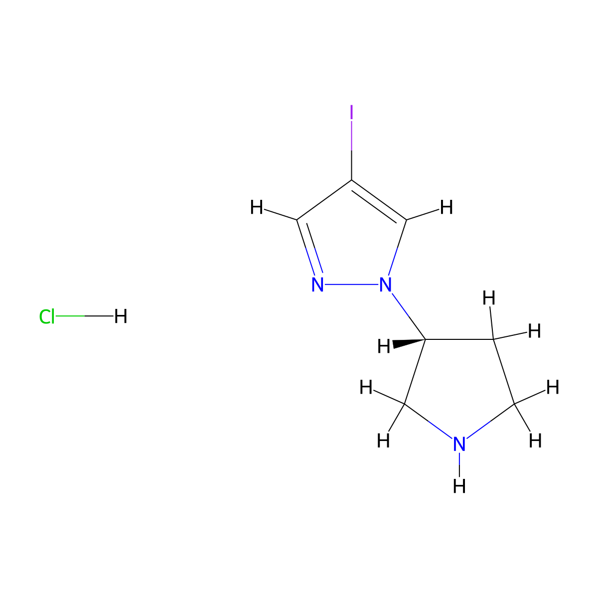 (R)-4-Iodo-1-(pyrrolidin-3-yl)-1H-pyrazole hydrochloride molecular structure, CAS 2828444-26-2