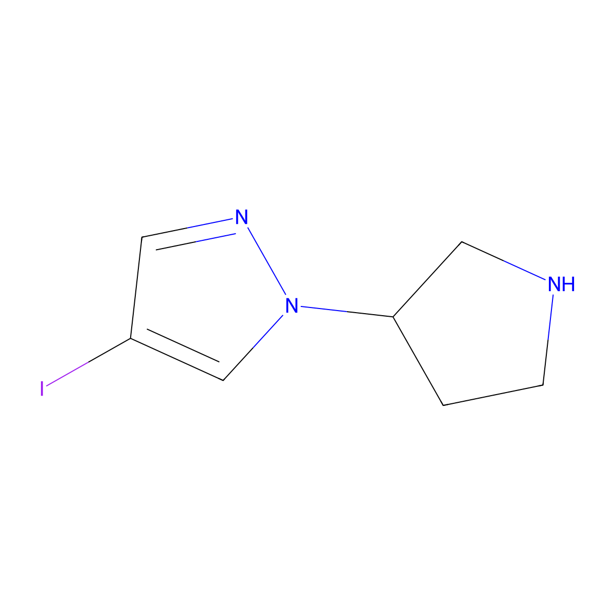 (S)-4-Iodo-1-(pyrrolidin-3-yl)-1H-pyrazole molecular structure, CAS 2828444-28-4