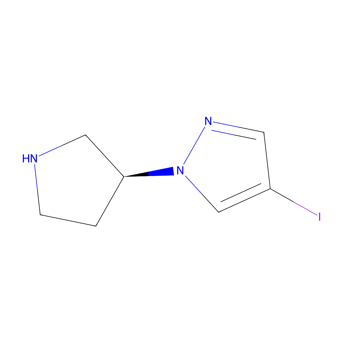 (S)-4-Iodo-1-(pyrrolidin-3-yl)-1H-pyrazole molecular structure, CAS 2828444-28-4
