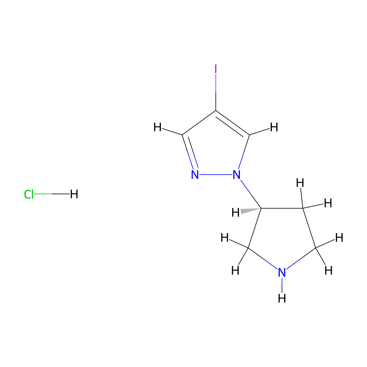 (S)-4-Iodo-1-(pyrrolidin-3-yl)-1H-pyrazole hydrochloride molecular structure, CAS 2828444-29-5