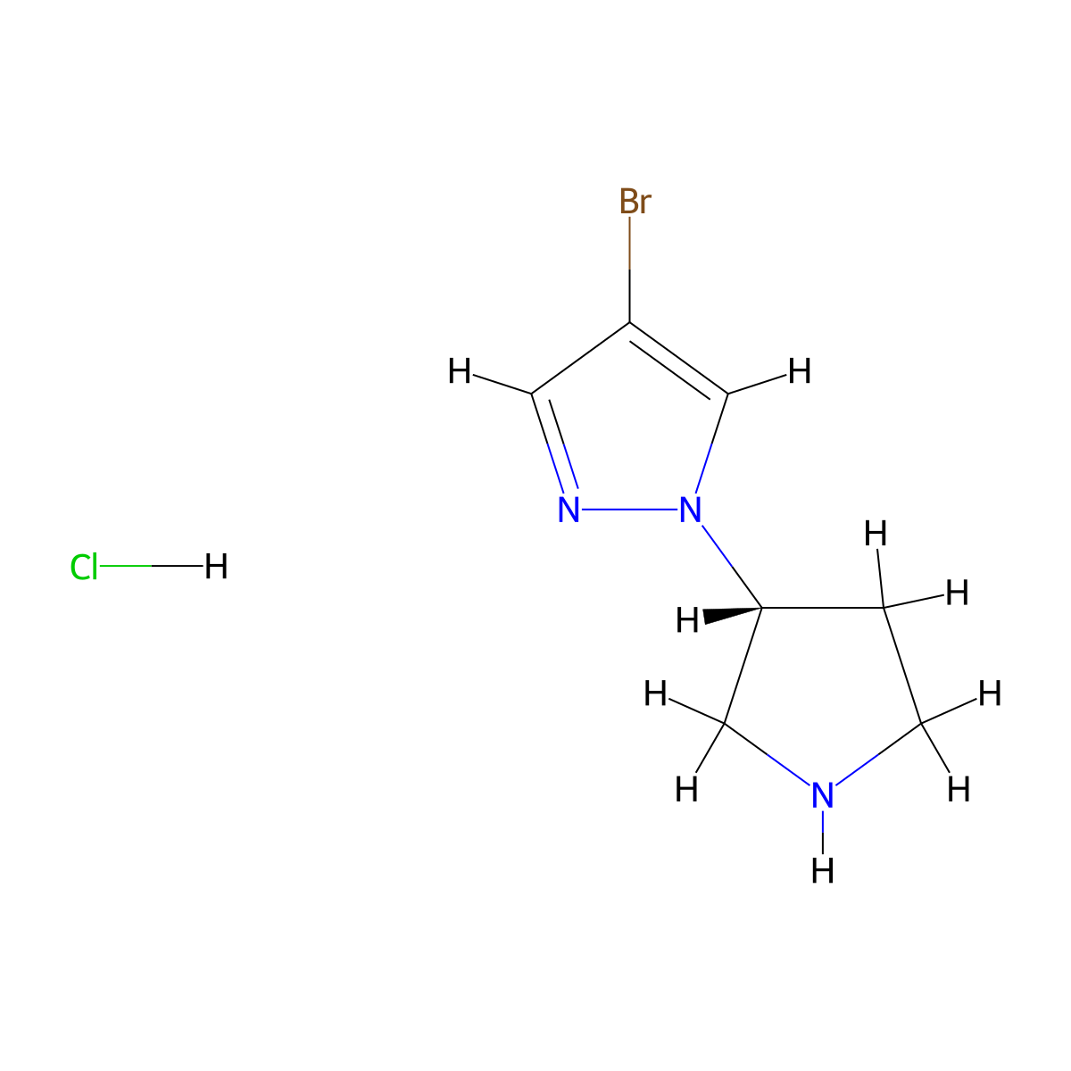 (R)-4-Bromo-1-(pyrrolidin-3-yl)-1H-pyrazole hydrochloride molecular structure, CAS 2828444-30-8