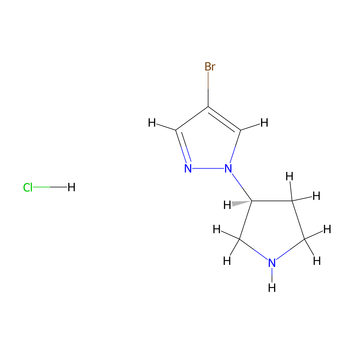 (S)-4-Bromo-1-(pyrrolidin-3-yl)-1H-pyrazole hydrochloride molecular structure, CAS 2828444-32-0