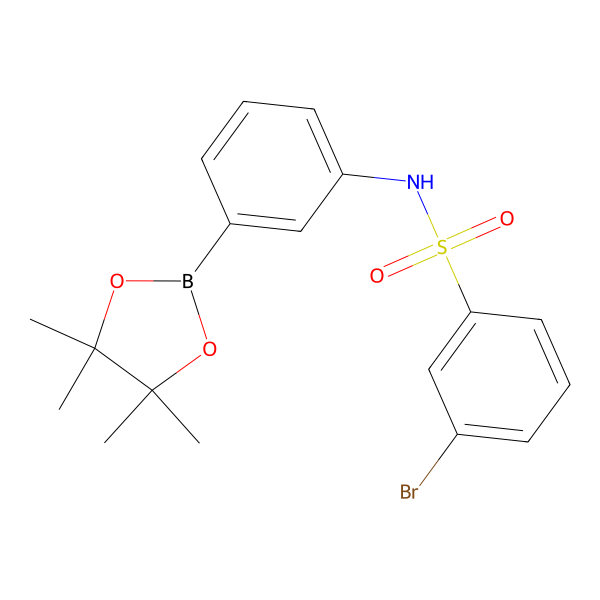 3-Bromo-N-(3-(4,4,5,5-tetramethyl-1,3,2-dioxaborolan-2-yl)phenyl)benzenesulfonamide molecular structure, CAS 2828445-43-6