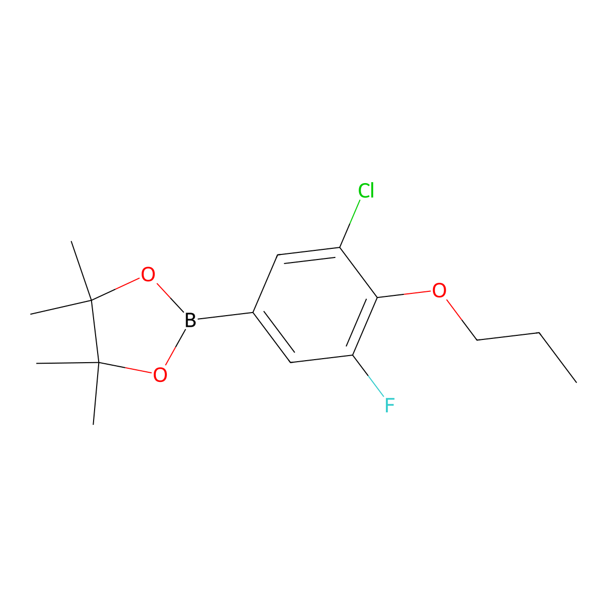 2-(3-Chloro-5-fluoro-4-propoxyphenyl)-4,4,5,5-tetramethyl-1,3,2-dioxaborolane molecular structure, CAS 2828445-71-0