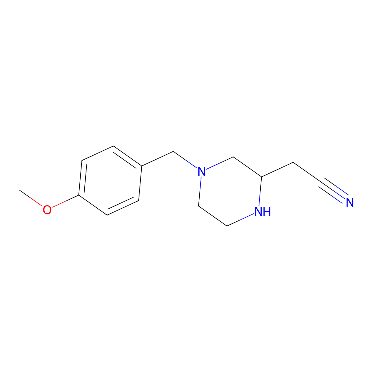 (R)-2-(4-(4-Methoxybenzyl)piperazin-2-yl)acetonitrile molecular structure, CAS 2828446-24-6